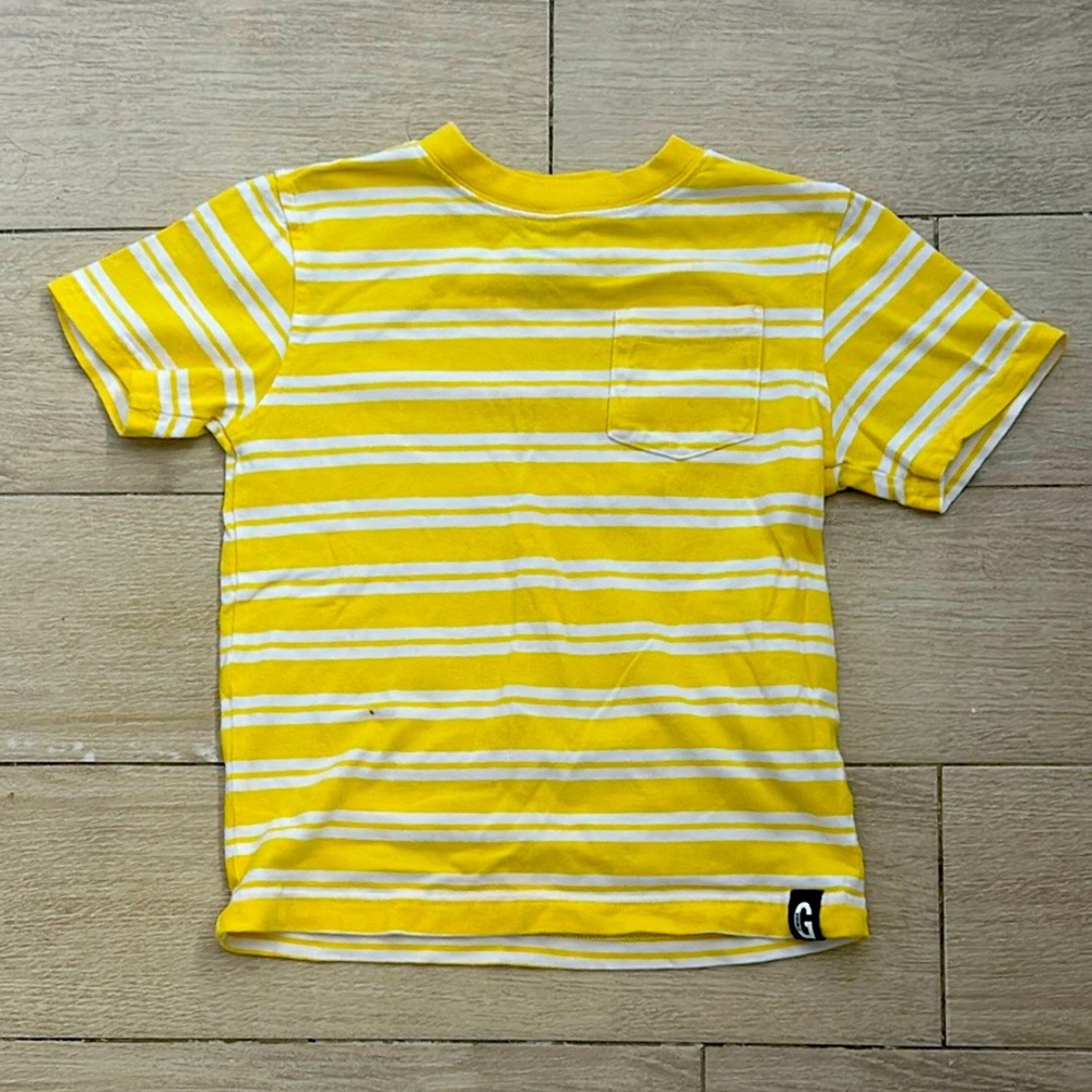 Gymboree Vibrant Yellow and White Striped Short Sleeve Tee with Pocket Boys Sz 6